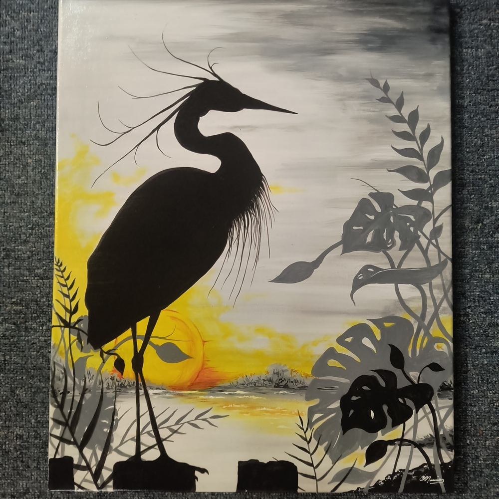 Black and Gray Heron Canvas Art